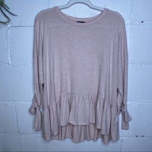 Soprano Pink Peplum Hem Hi/Low Super Soft Long Tie Sleeve Top Size large